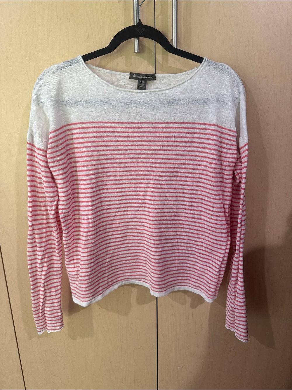 Tommy Bahama White and Pink Striped Long-Sleeve Top